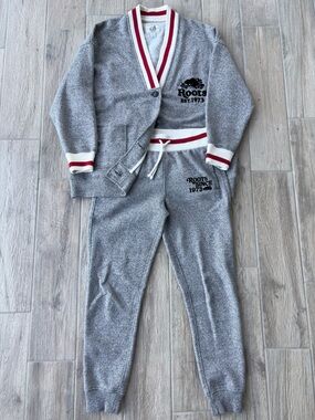 ROOTS Cabin Canada Salt & Pepper Cotton Blend Cardigan & Sweatpant Set Sz Small